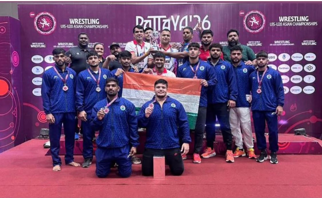 Under-20 Asian Wrestling Championship, Under-20 Asian Wrestling Championship 2026, Asian Wrestling Championship 2026, India wins 7 medals, Indian Wrestling Team, Sumit Kumar Gold Medal, Sumit Kumar Rohtak, Indian Wrestlers, Asian Wrestling News, Wrestling Championship Thailand, India Wrestling News, U20 Asian Wrestling Championship, Indian Freestyle Wrestling Team, Rohtak Wrestler Sumit Kumar, Haryana Wrestlers, India Third Place Team Trophy, Asian Wrestling Tournament, Wrestling News India, Sports News Haryana, Under 20 Wrestling Championship, Pushp Silver Medal, Saurabh Yadav Silver Medal, Raunak Silver Medal, Rohit Bronze Medal, Lucky Bronze Medal, Adarsh Yuvraj Patil Bronze Medal, Indian Wrestling Federation, Haryana Wrestling News, Asian Championship Wrestling Results, Youth Wrestling Championship, भारत ने जीते 7 पदक, भारतीय कुश्ती टीम, अंडर-20 एशियन कुश्ती चैंपियनशिप, सुमित कुमार गोल्ड मेडल, भारतीय पहलवान, हरियाणा पहलवान, कुश्ती समाचार, एशियन कुश्ती चैंपियनशिप, रोहतक कुश्ती समाचार, भारत का शानदार प्रदर्शन, युवा पहलवान, एशियन रेसलिंग चैंपियनशिप, भारत तीसरे स्थान पर, कुश्ती प्रतियोगिता 2026, खेल समाचार, हरियाणा खेल समाचार, भारतीय फ्रीस्टाइल कुश्ती टीम, थाईलैंड कुश्ती चैंपियनशिप, भारतीय खिलाड़ियों ने जीते 7 पदक, एशियन कुश्ती प्रतियोगिता 2026, भारत का कुश्ती में प्रदर्शन, U20 Wrestling Championship India, Indian Wrestling Team News, Sumit Kumar Wrestling, Asian Wrestling Results 2026, Wrestling Medal Winners India
